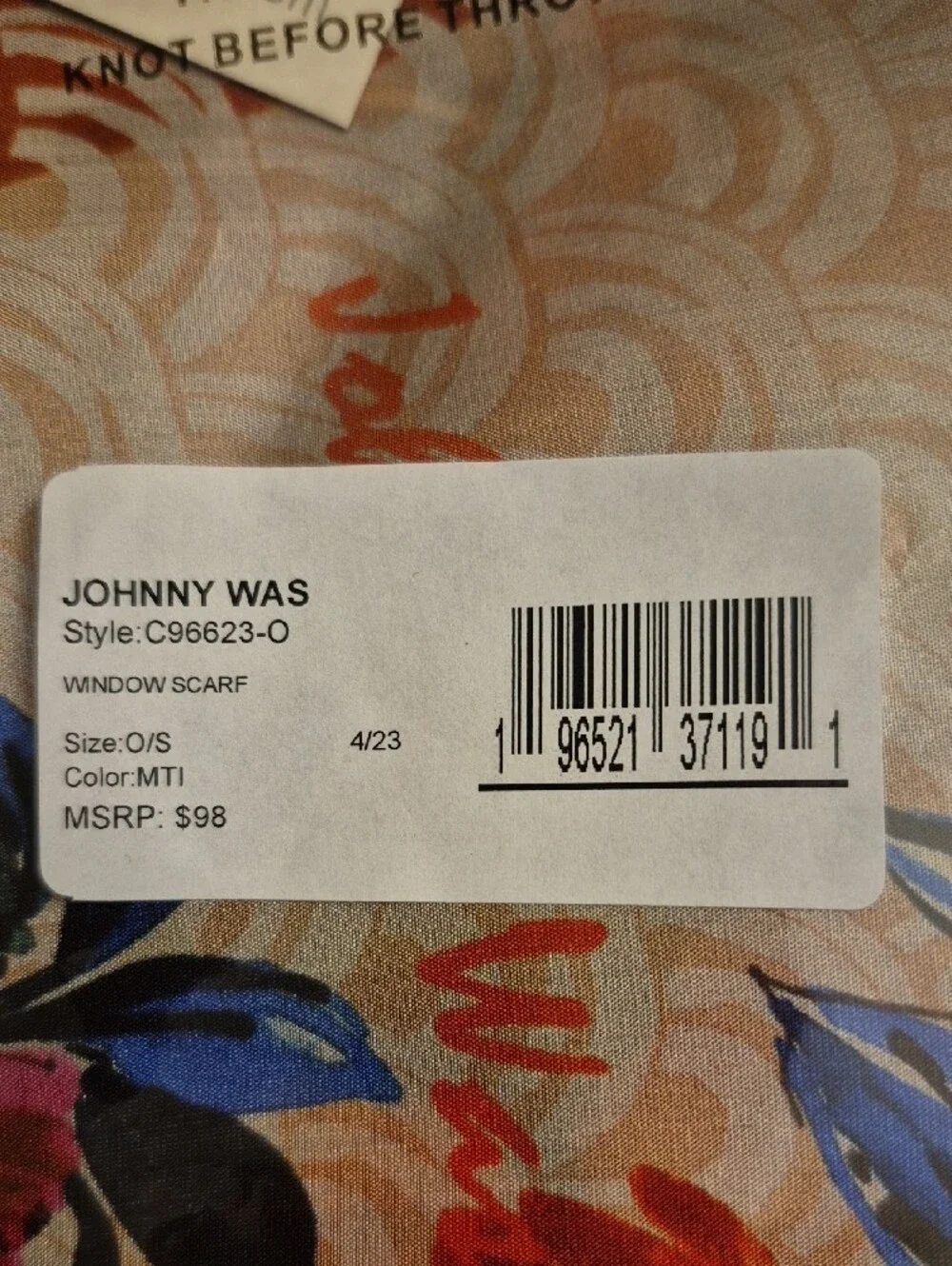 Johnny Was Floral Silk Scarf with Pink and Orange Blooms (44